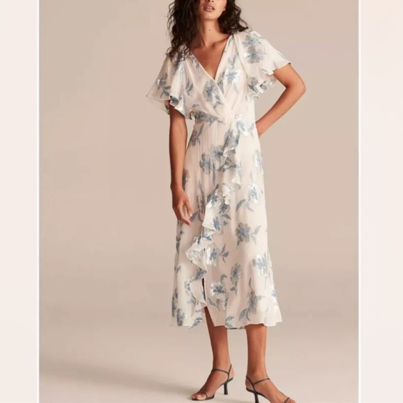 Metallic Fleur Wrap Midi Dress Beige 